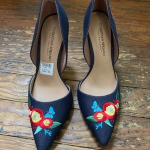 Christian Siriano Denim Floral Heels